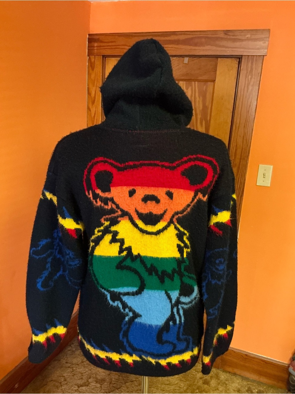Grateful Dead Dancing Bear Rainbow Knit Zip Hoodie Sweater Full Zip Deadhead - Picture 8 of 14